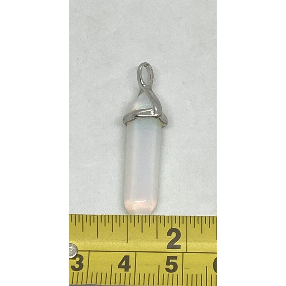 Crystal Quartz White Jade Pendant 1.75” Double Terminated Hexagonal Point Silver - Picture 12 of 13